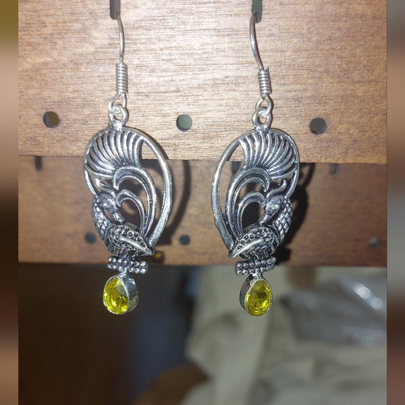 Vintage Style Peacock Citrine Drop Earrings - Picture 4 of 7
